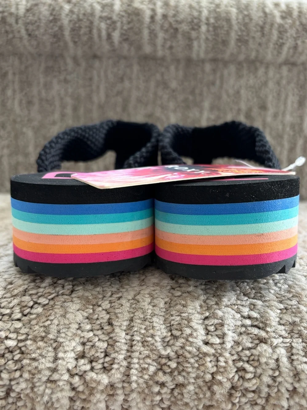 Little Girls 11 Roxy Rainbow Kallie II Wedge Flip Flop Sandals Platform Black
